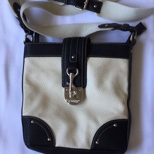 Chaps Ivory & Black Crossbody Purse Multi Pocket